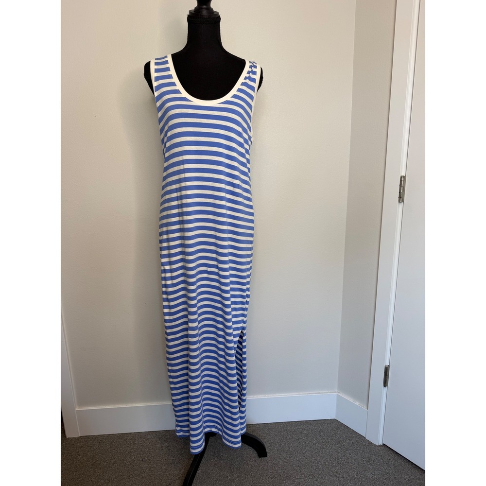 Pact Organic Cotton Striped Maxi Tank Dress Blue White Small NWT